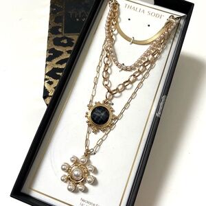 Talia Sodi Layered Pendant Necklace Gold Tone Faux Pearl Medallion NIB